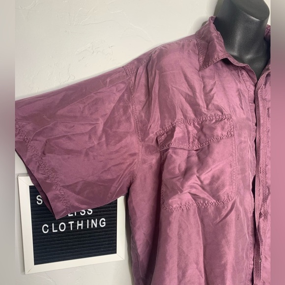 Winner 80s Silk Sueded Purple Boxy Short Sleeve Button Up Men’s Shirt Size Large - Picture 2 of 7